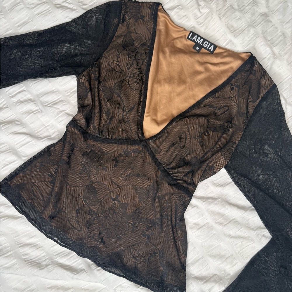 I.AM.GIA Black Lace Long Sleeve Top